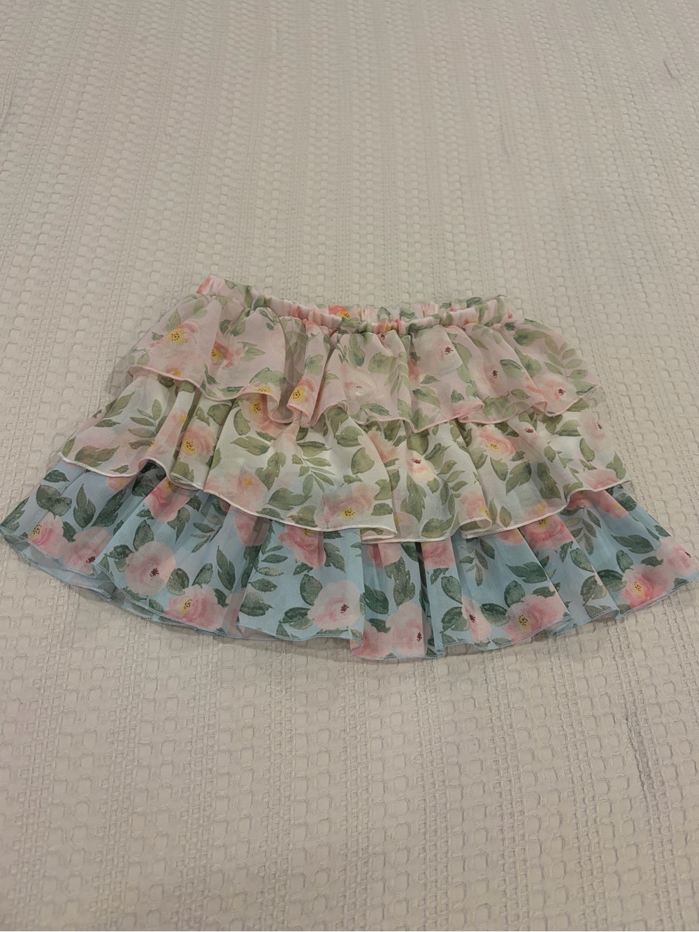 Flowers by Zoe FBZ Girls Chiffon Tiered Ruffle Floral Mini Skirt Like New Size 5